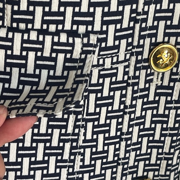 Tory Burch Cameron Crosshatch-print Jacket IvoryNavy with a Mandarin Collar SZ 2 - Picture 11 of 15